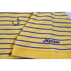 Masters Men's‎ XL Short Sleeve Polo Shirt Yellow w/ Blue Stripes Pima Cotton